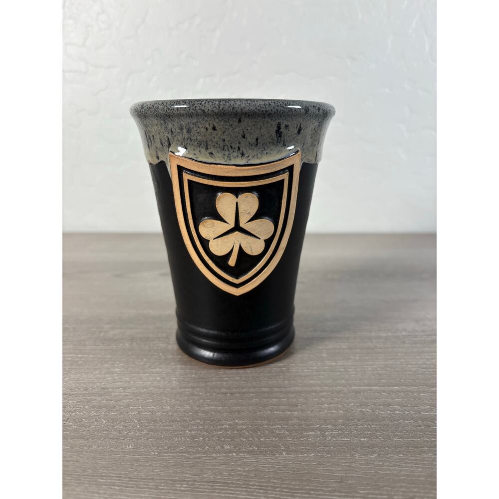 Grey Fox Pottery - Shamrock Design Beer/ Drink Mug-‎ Black Gray- EUC